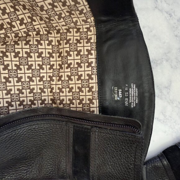 Tory Burch Alaina 30mm Boot Tumbled Leather Split Suede Black Riding Boots 8.5 - Picture 4 of 4